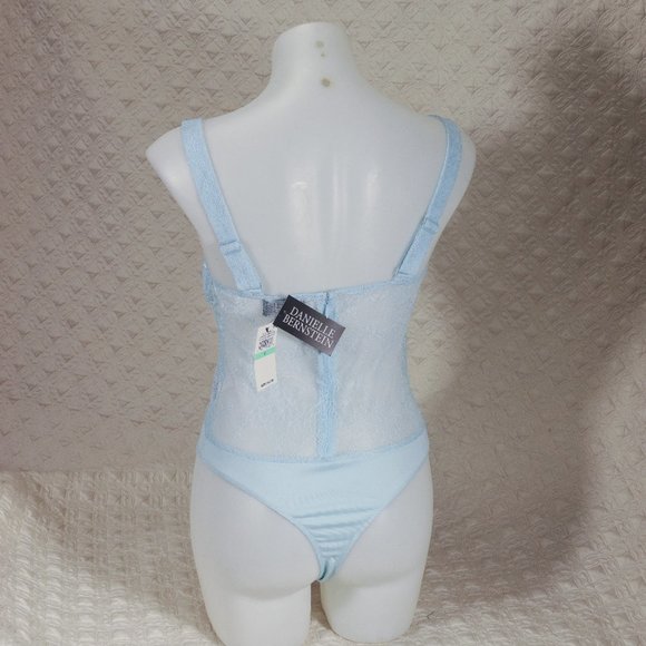NWT DANIELLE BERNSTEIN LACE THONG BODYSUIT - sz 8 - blue - Picture 5 of 6